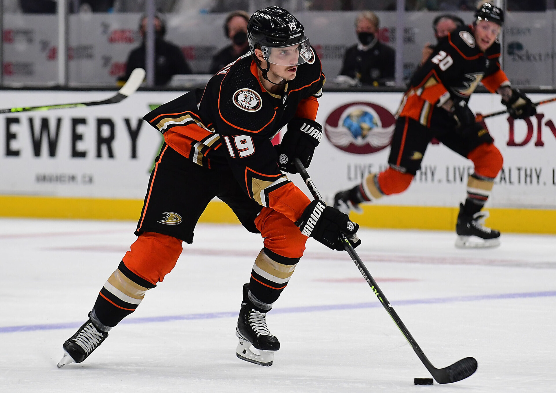 Anaheim Ducks right wing Troy Terry moves in for a shot against the Vegas Golden Knights