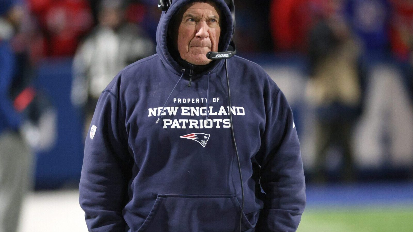 Patriots head coach Bill Belichick on the New England sideline