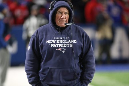 Patriots head coach Bill Belichick on the New England sideline