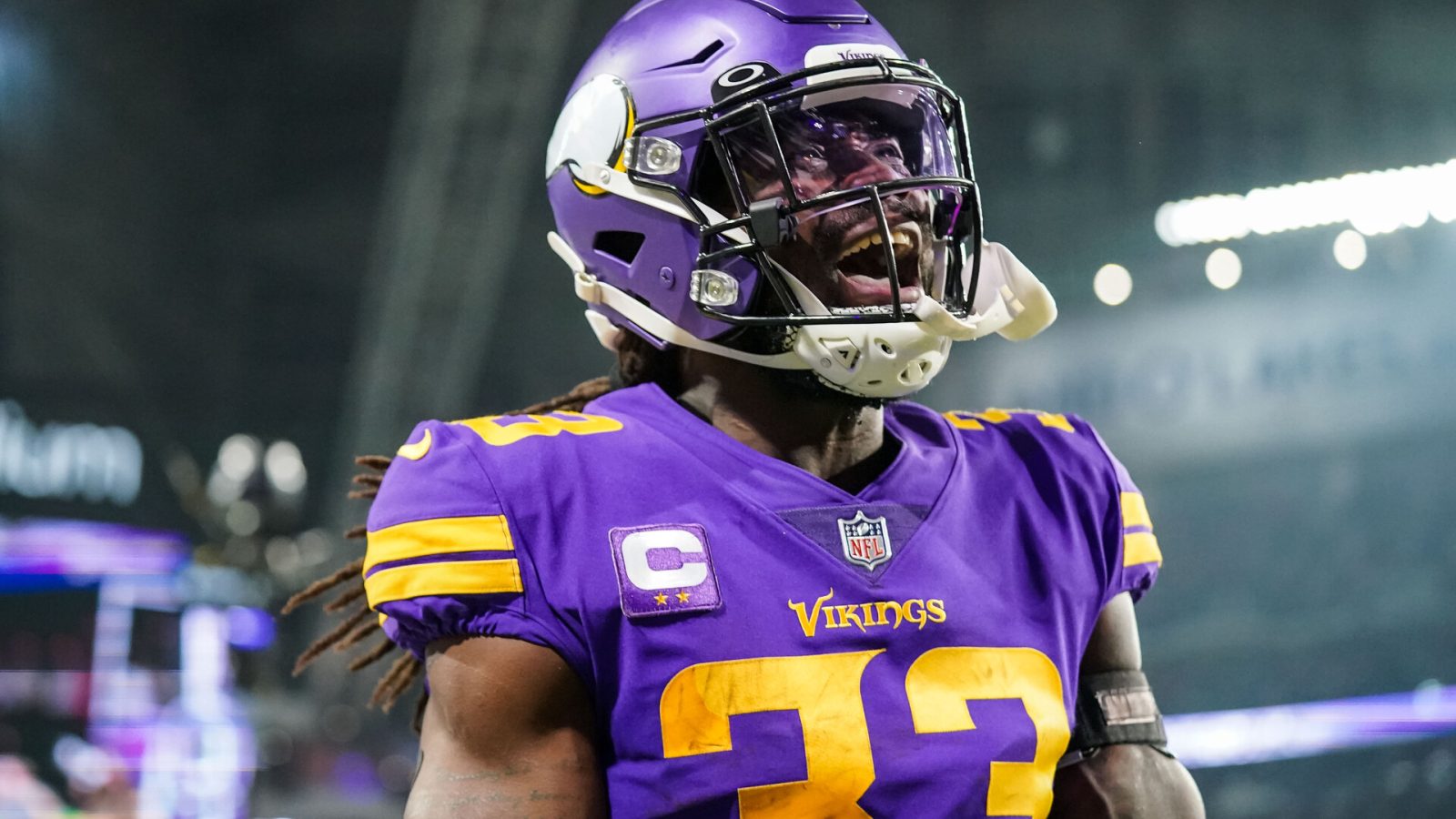 Minnesota Vikings running back Dalvin Cook (33) celebrates his touchdown during the second quarter against the Pittsburgh Steelers at U.S. Bank Stadium.