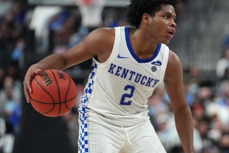 Kentucky Wildcats guard Sahvir Wheeler dribbles during the second half against the North Carolina Tar Heels