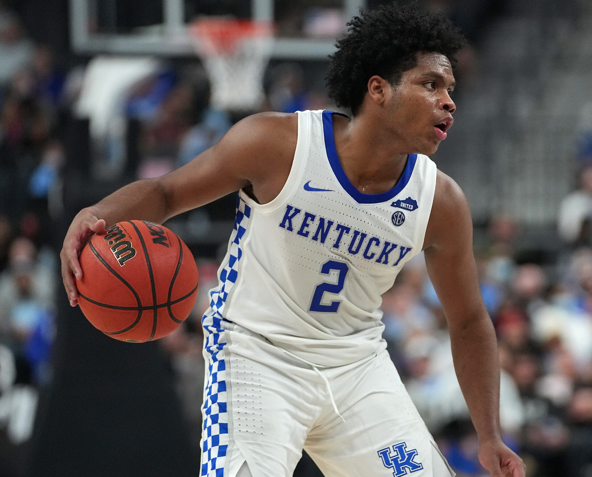 Kentucky Wildcats guard Sahvir Wheeler dribbles during the second half against the North Carolina Tar Heels