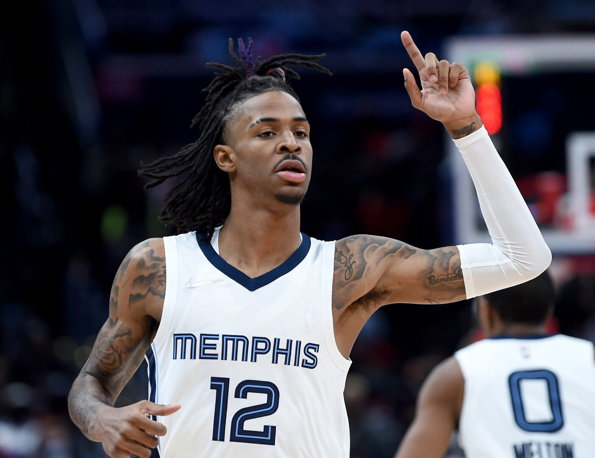 Ja Morant #12 of the Memphis Grizzlies plays against the Washington Wizards at Capital One Arena on November 05, 2021 in Washington, DC