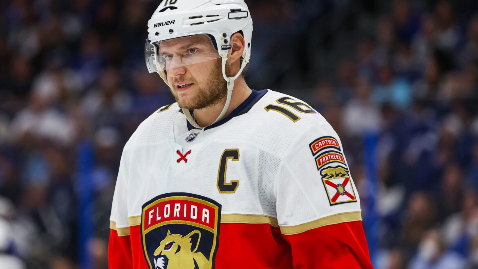 Aleksander Barkov #16 of the Florida Panthers against the Tampa Bay Lightning during the third period at Amalie Arena on November 13, 2021 in Tampa, Florida.