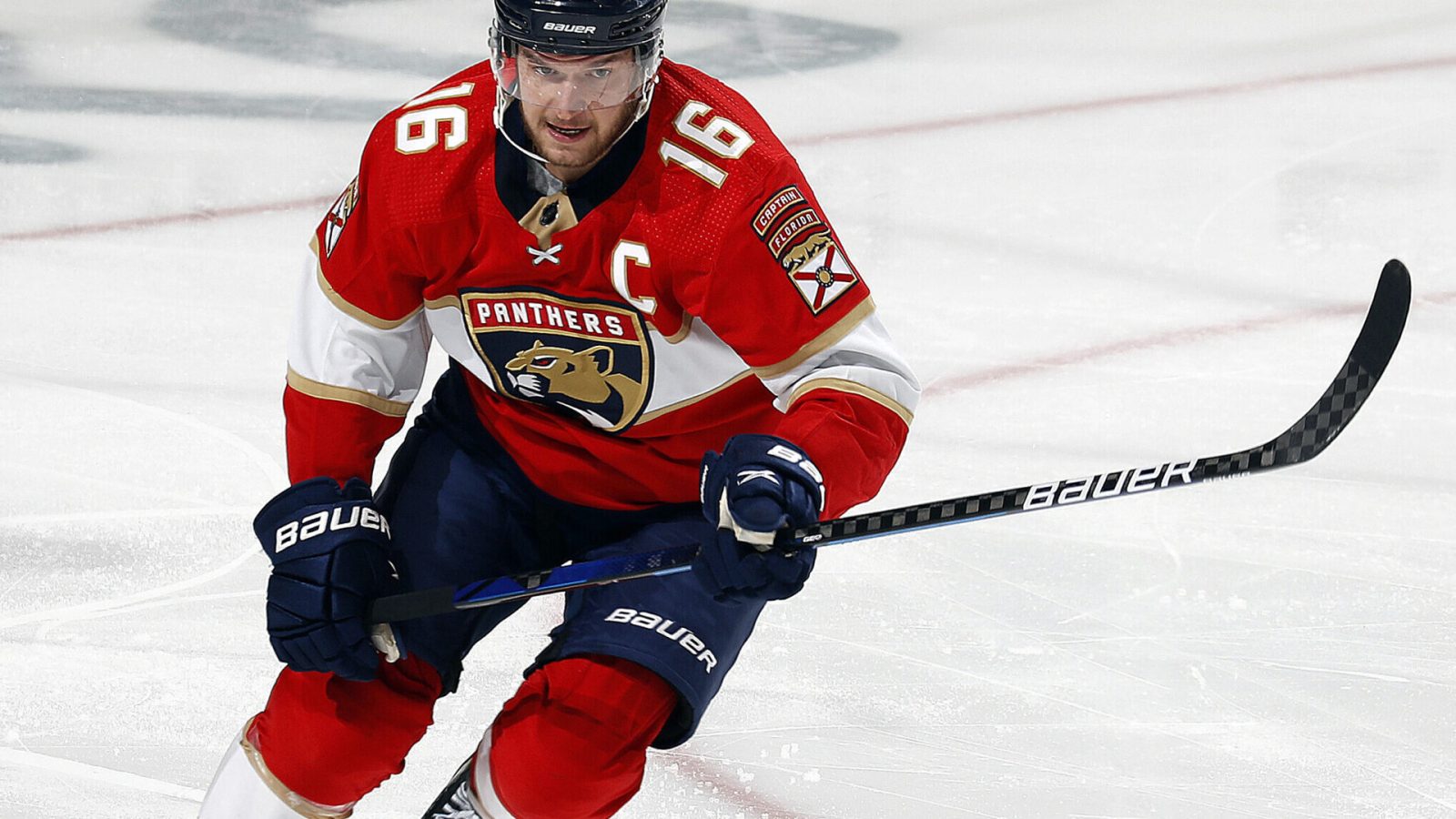 Aleksander Barkov #16 of the Florida Panthers skates for position against the New York Islanders at the FLA Live Arena on November 16, 2021 in Sunrise, Florida.