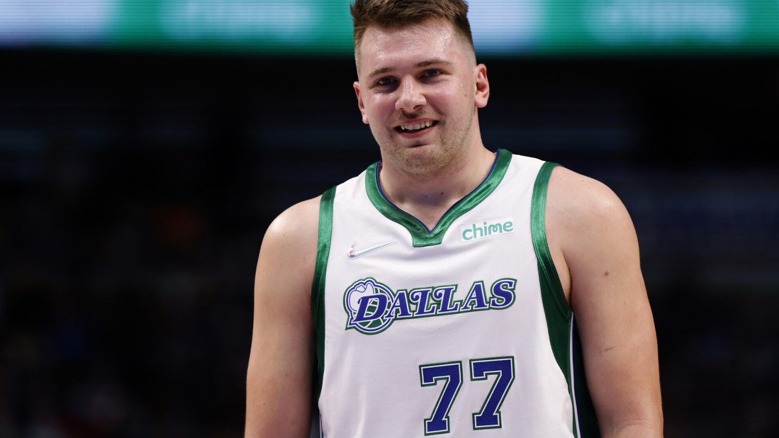 Luka Doncic #77 of the Dallas Mavericks reacts against the Brooklyn Nets in the second half at American Airlines Center on November 7, 2021 in Dallas, Texas. The Nets won 102-99.