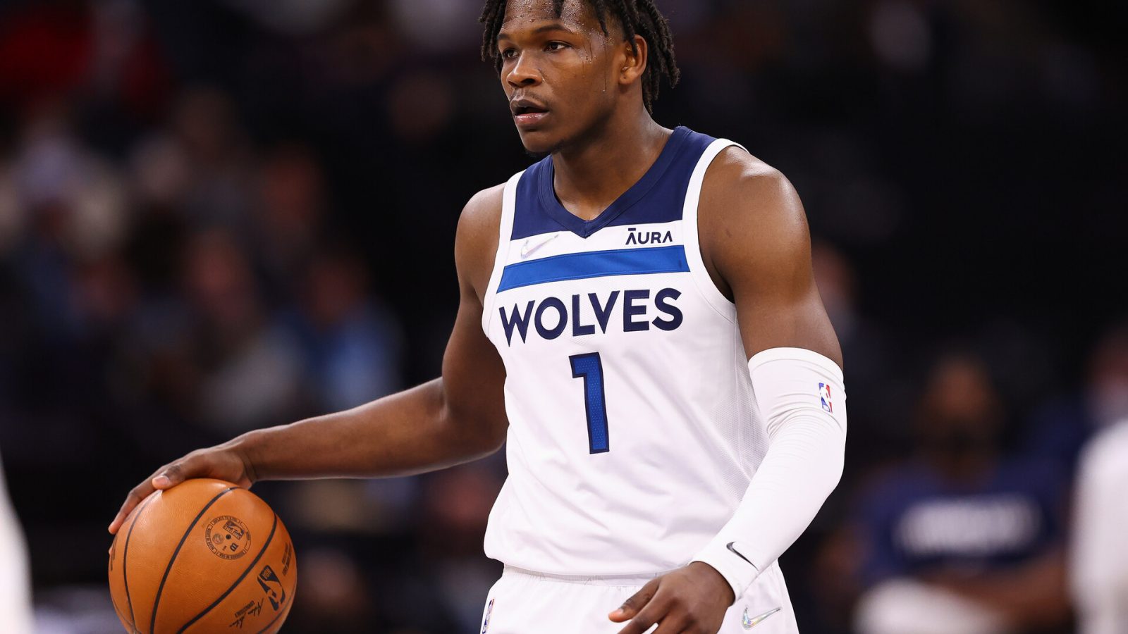 Anthony Edwards #1 of the Minnesota Timberwolves during the game against the Oklahoma City Thunder at Target Center on January 5, 2022 in Minneapolis, Minnesota