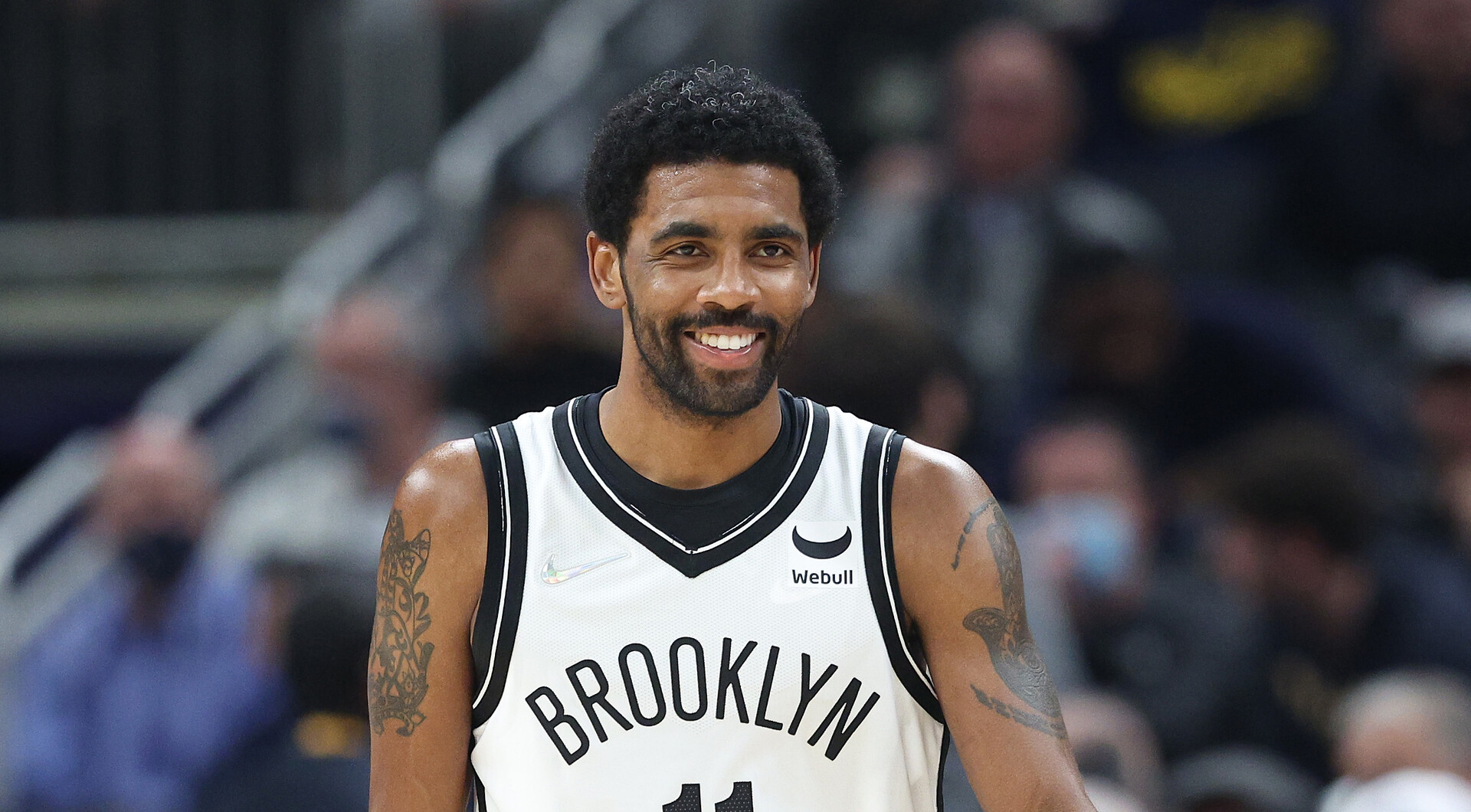 Kyrie Irving #11of the Brooklyn Nets dribbles the ball during the game against the Indiana Pacers at Gainbridge Fieldhouse on January 05, 2022 in Indianapolis, Indiana.