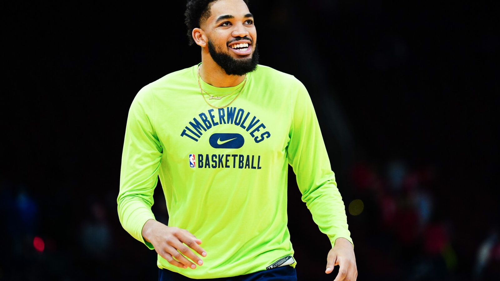Karl-Anthony Towns #32 of the Minnesota Timberwolves warms up prior to the game again the Houston Rockets at Toyota Center on January 9, 2022 in Houston, Texas.
