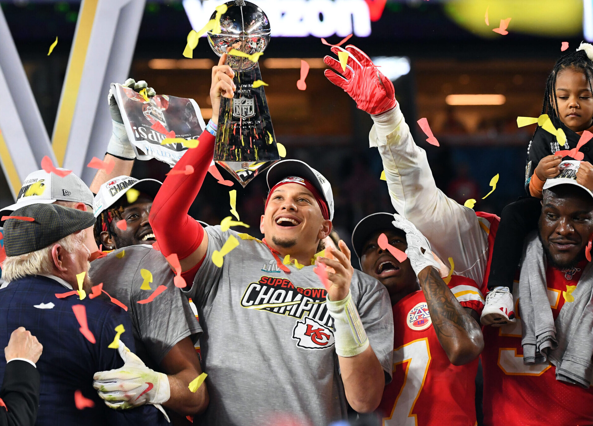NFL Conference Championship betting trends - Kansas City Chiefs quarterback Patrick Mahomes (15) hoists the Vince Lombardi Trophy after defeating the San Francisco 49ers in Super Bowl LIV in Miami