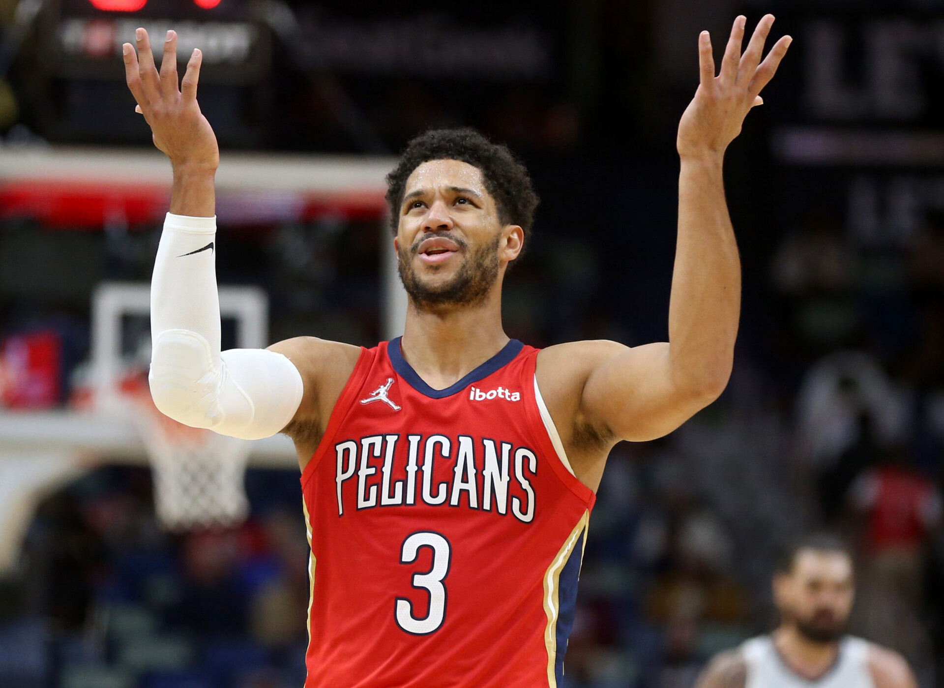 New Orleans Pelicans guard Josh Hart (3) reacts after getting called for a foul against the Memphis Grizzlies
