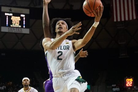 Baylor Bears guard Kendall Brown (2) shoots against the Northwestern State Demons