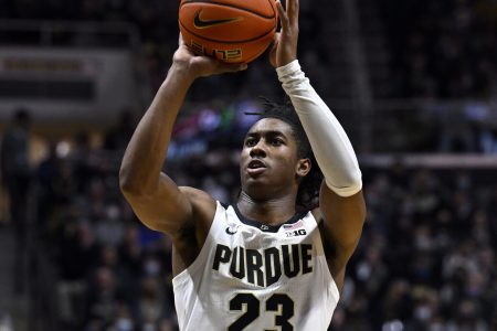 Purdue Boilermakers guard Jaden Ivey shoots a free throw during the second half against the Nicholls State