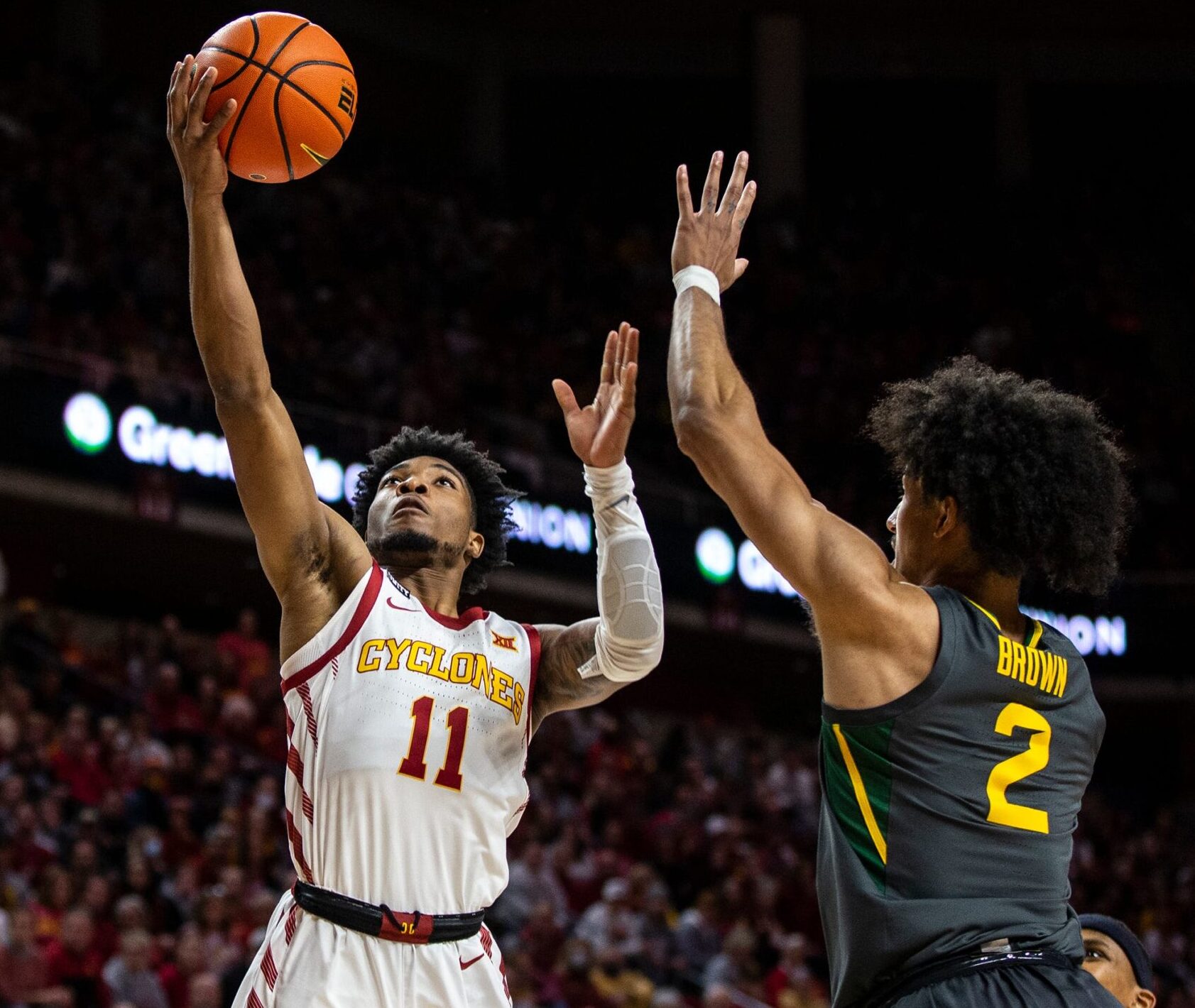 Iowa State's Tyrese Hunter shoots the ball during a Big 12 basketball game against Baylor