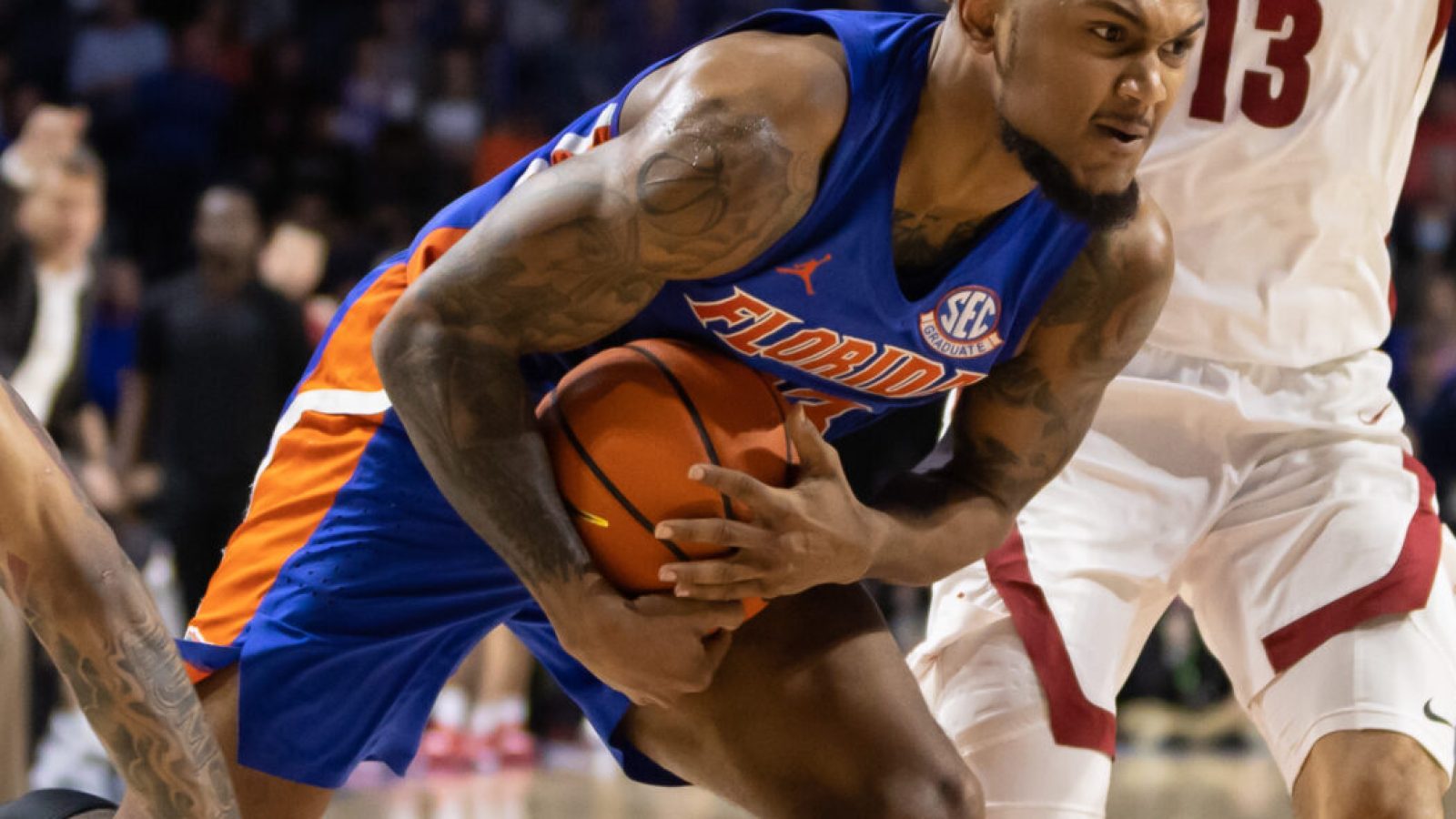 Jan 5, 2022; Gainesville, Florida, USA; Florida Gators guard Brandon McKissic (23) dribbles the ball during the second half against the Alabama Crimson Tide at Billy Donovan Court at Exactech Arena. Mandatory Credit: Matt Pendleton-USA TODAY Sports