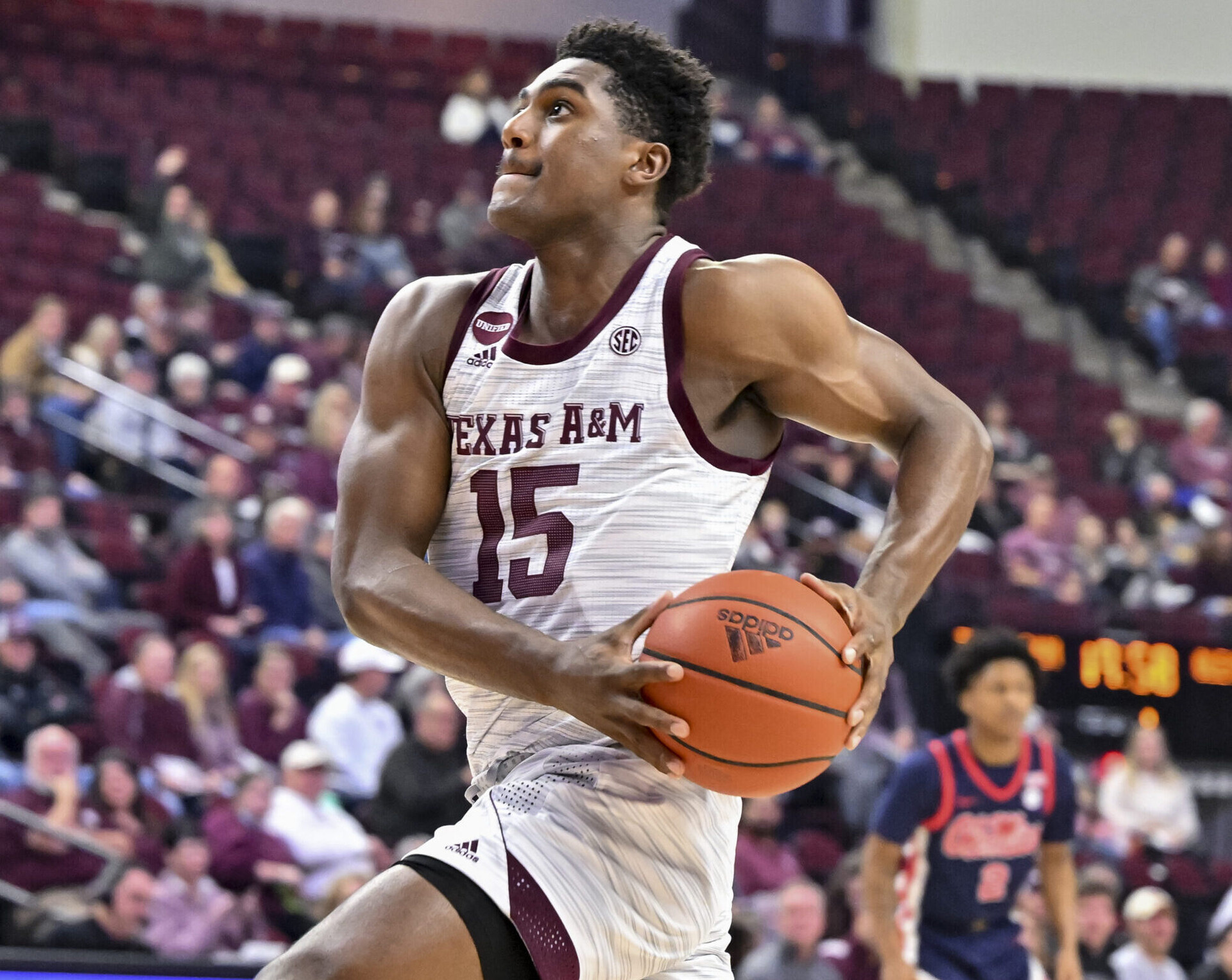 Texas A&M Aggies forward Henry Coleman III drives to the basket against the Mississippi Rebels