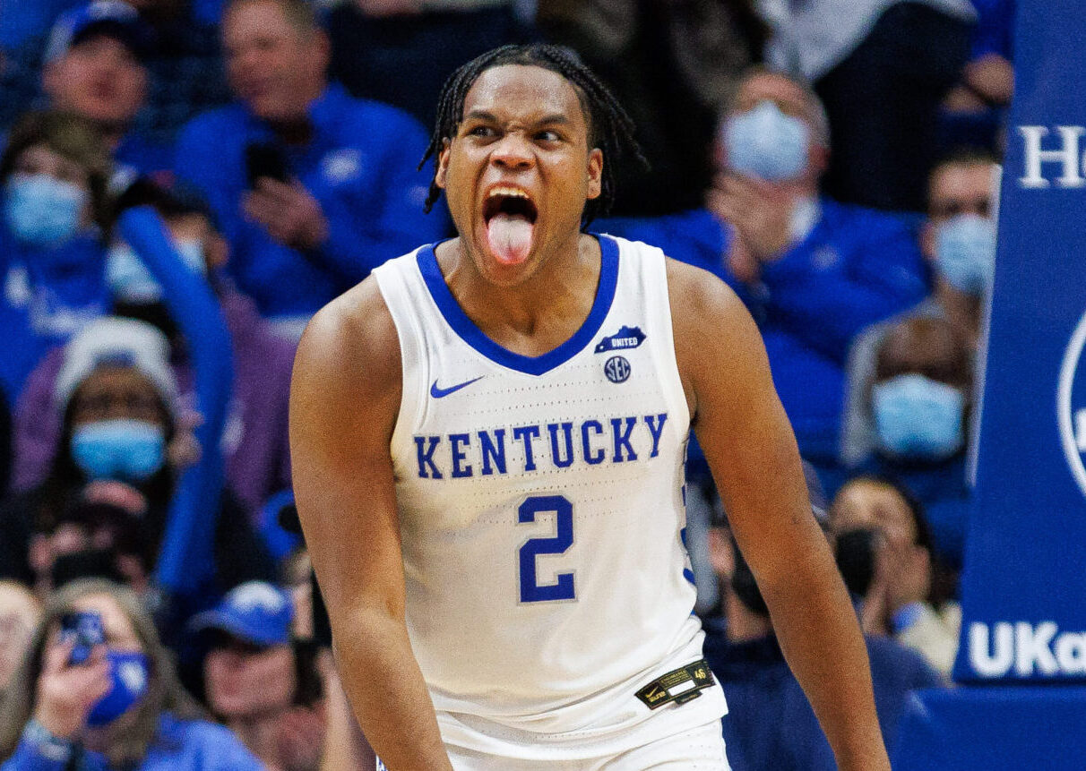 Saturday College Basketball Odds - Kentucky Wildcats guard Sahvir Wheeler celebrates during the second half against the Tennessee Volunteers