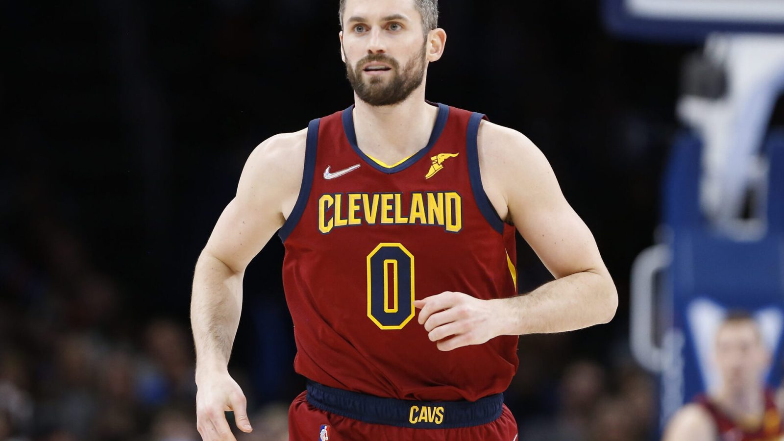 Cleveland Cavaliers forward Kevin Love (runs down the court after scoring against the Oklahoma City Thunder