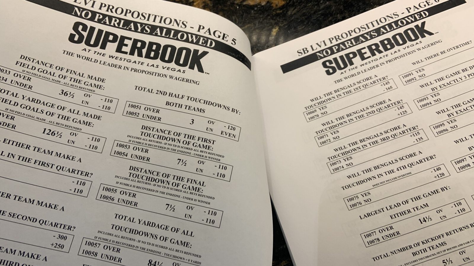 SuperBook 2022 Super Bowl prop bets packet
