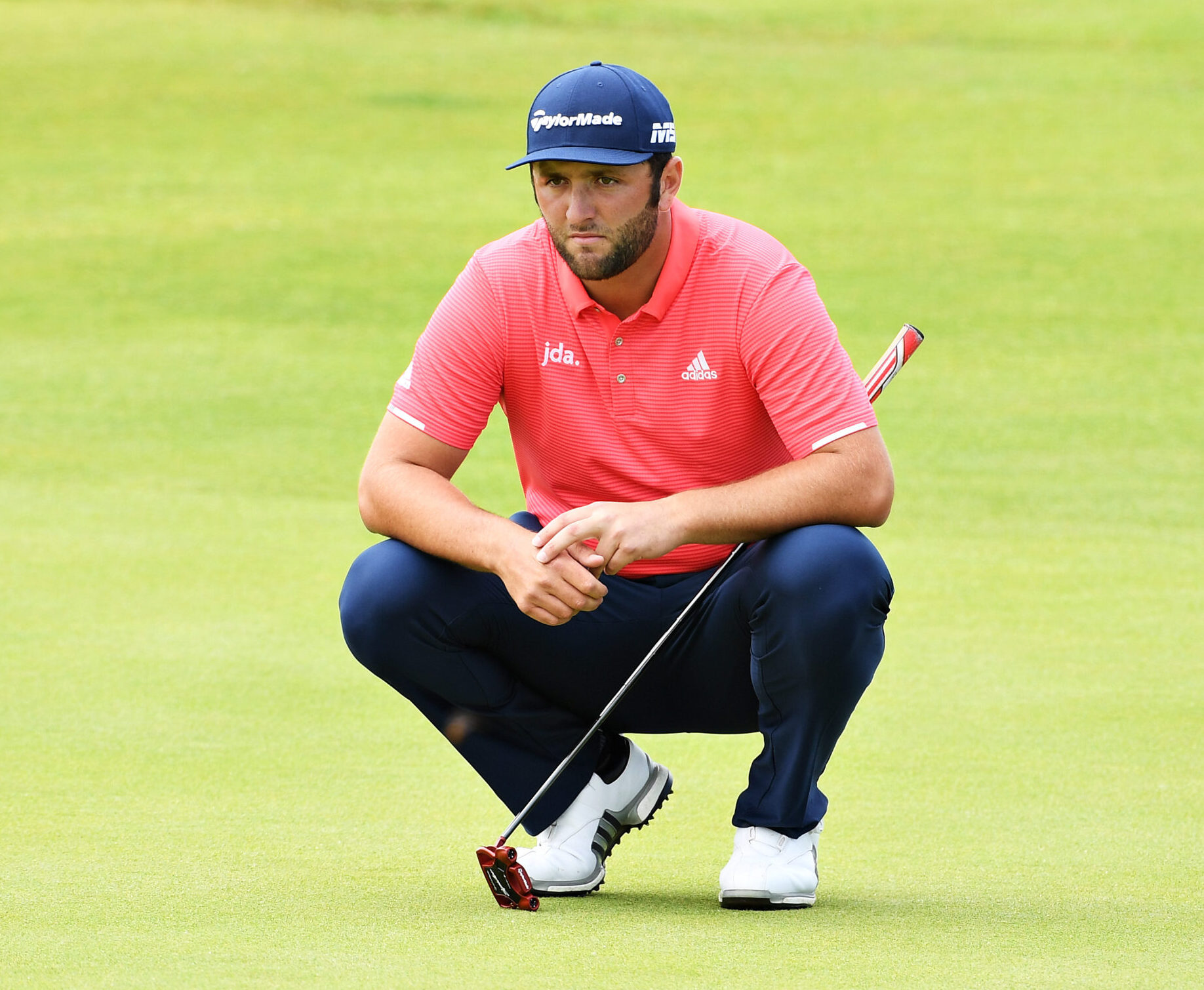 Jon Rahm of Spain lines up a putt on the sixteenth hole during Day Four of the Dubai Duty Free Irish Open at Lahinch Golf Club on July 07, 2019 in Lahinch, Ireland.