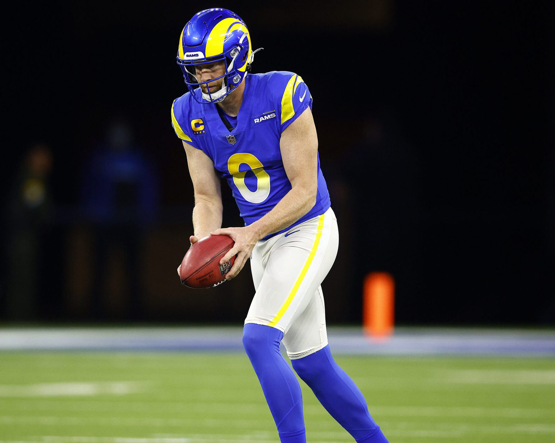 Johnny Hekker #6 of the Los Angeles Rams punts the ball during the first half of a game against the Seattle Seahawks at SoFi Stadium on December 21, 2021 in Inglewood, California