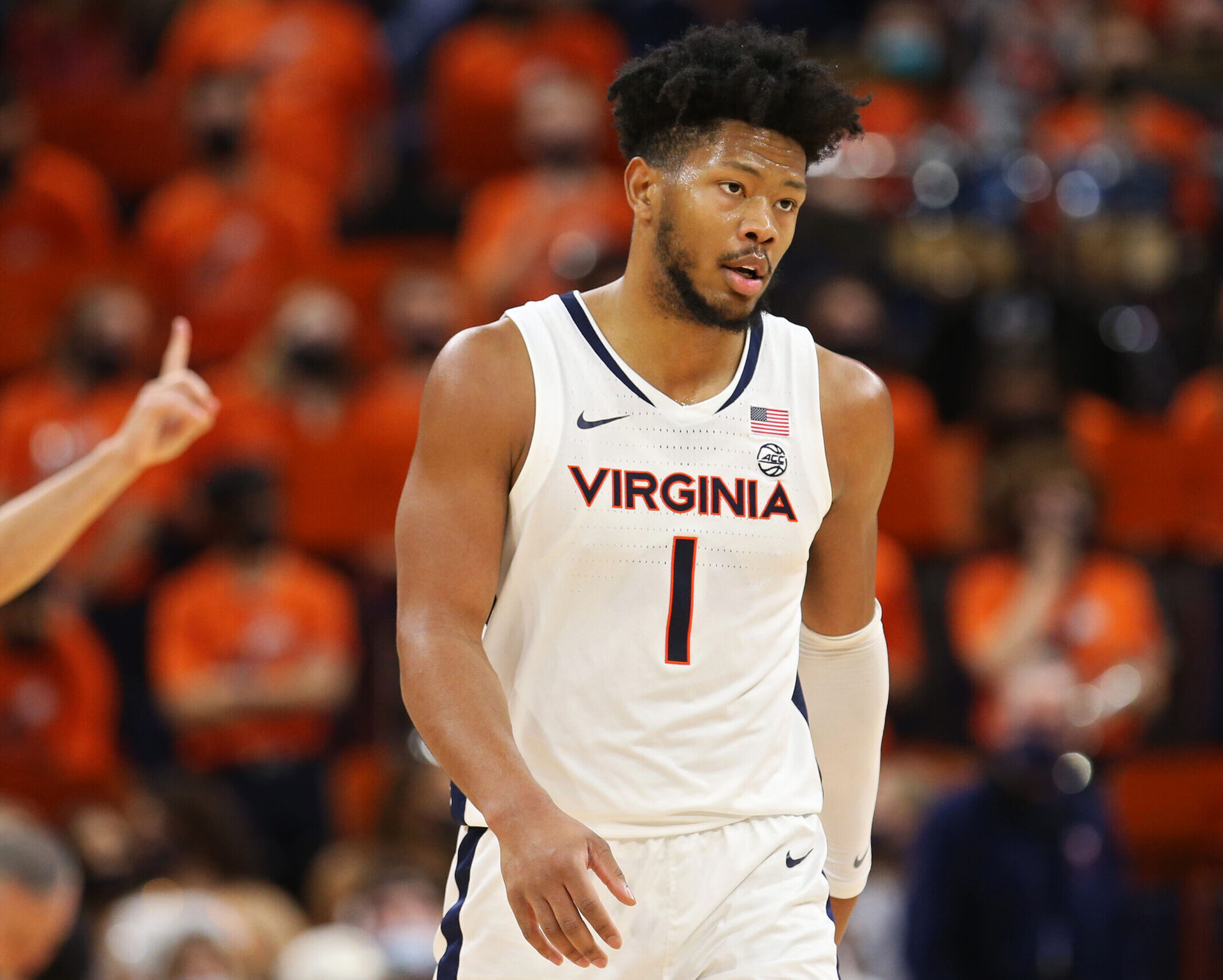 Jayden Gardner #1 of the Virginia Cavaliers during a game against the Clemson Tigers at John Paul Jones Arena on December 22, 2021 in Charlottesville, Virginia.