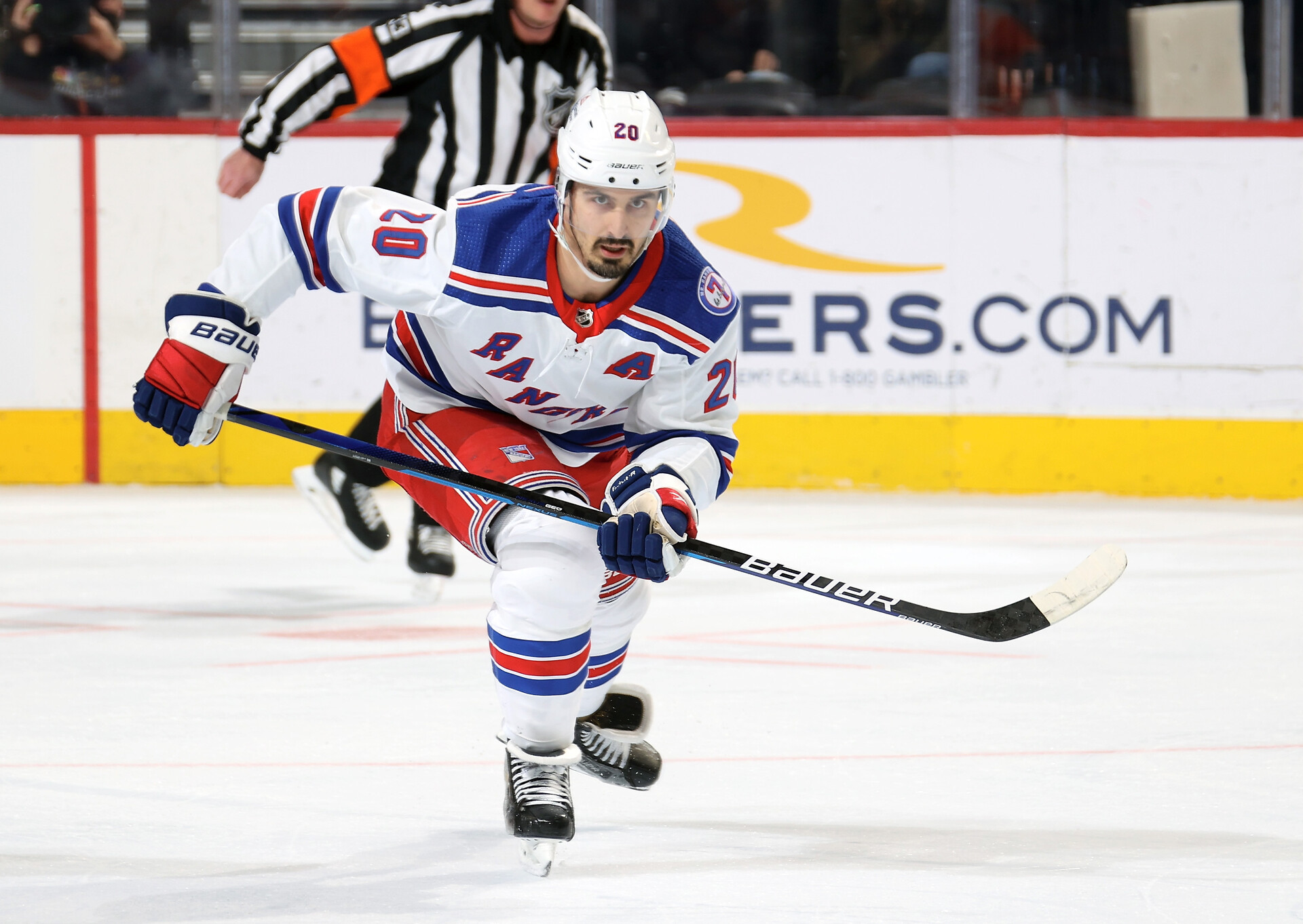 Chris Kreider #20 of the New York Rangers skates against the Philadelphia Flyers at the Wells Fargo Center on January 15, 2022 in Philadelphia, Pennsylvania.