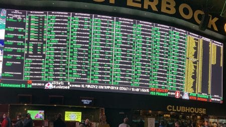 Super Bowl prop bets light up the big board at The SuperBook ahead of the Chiefs-Buccaneers Super Bowl, capping the 2020-21 season.