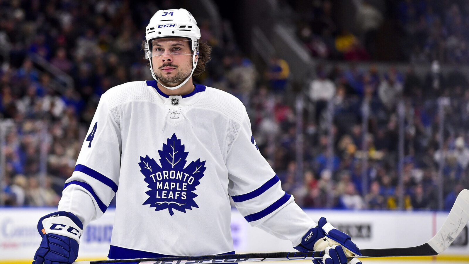 Toronto Maple Leafs center Auston Matthews waits for a face off against the St. Louis Blues