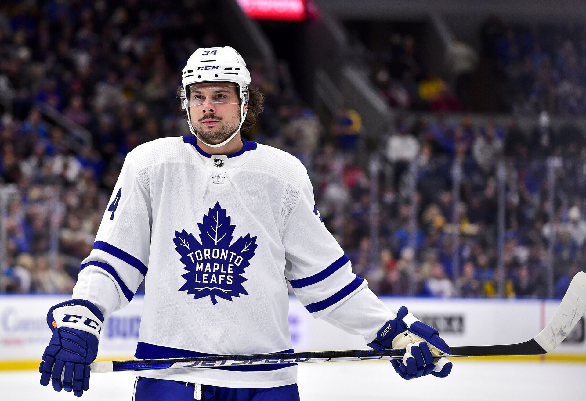 Toronto Maple Leafs center Auston Matthews waits for a face off against the St. Louis Blues