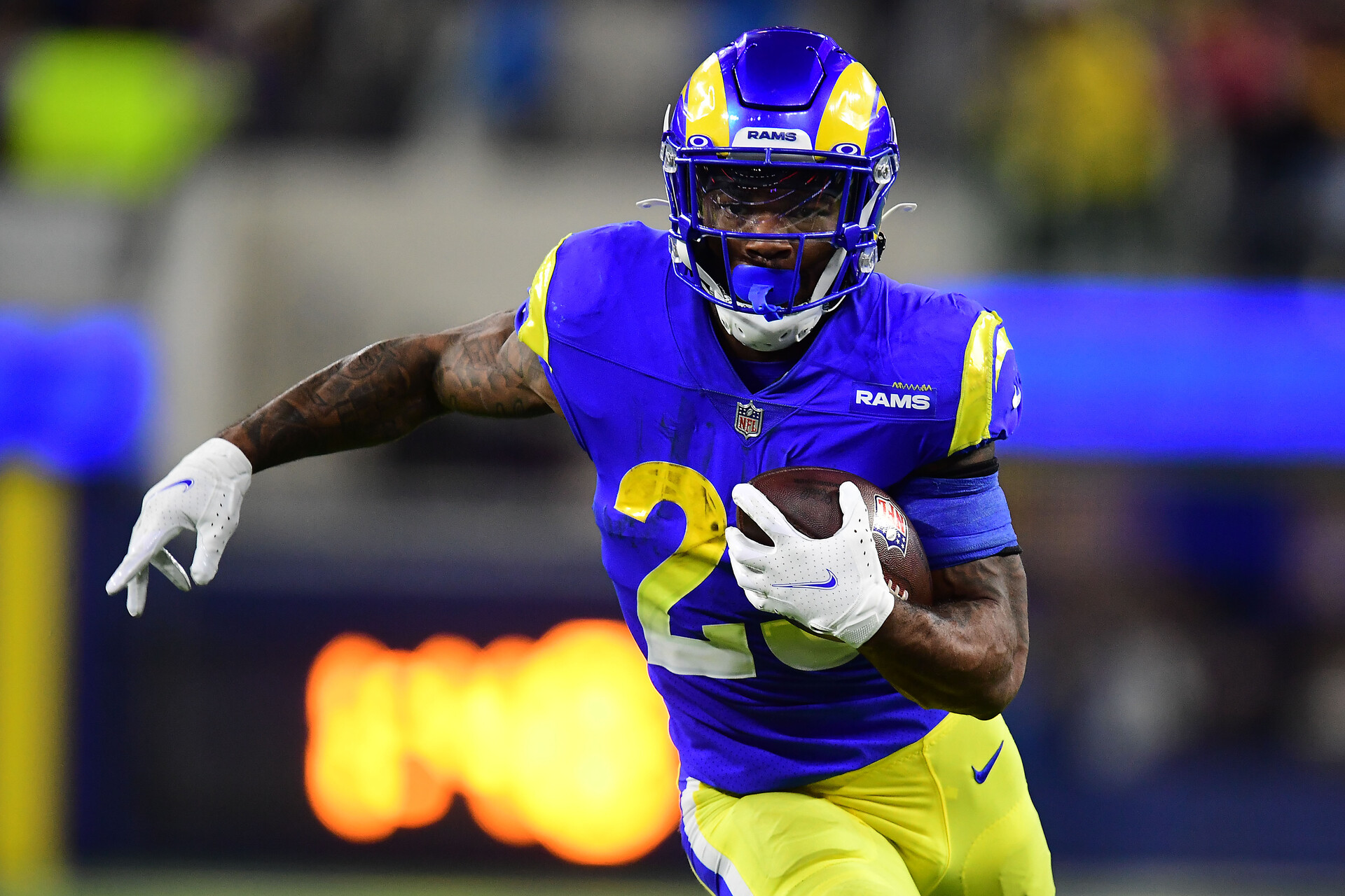 Los Angeles Rams running back Cam Akers runs the ball against the Arizona Cardinals during the second half in the NFC Wild Card playoff football game