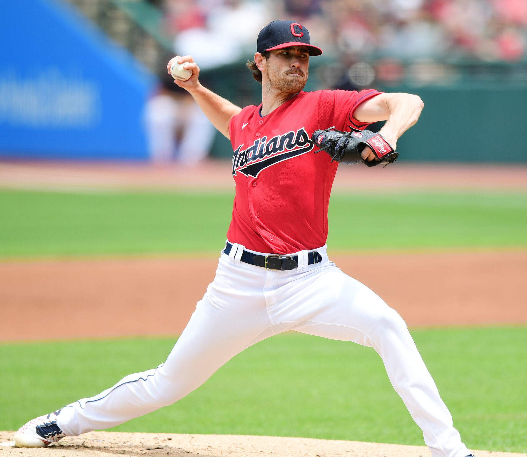 Shane Bieber #57 of the Cleveland Indians pitches during a game against the Seattle Mariners at Progressive Field on June 13, 2021 in Cleveland, Ohio.