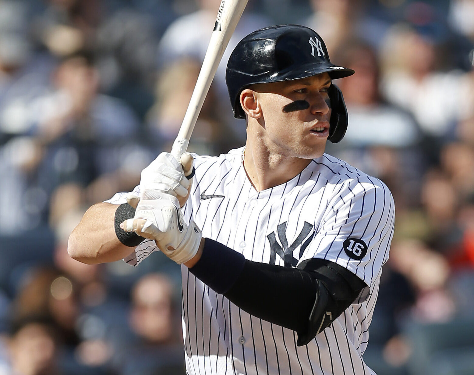 Aaron Judge #99 of the New York Yankees in action against the Tampa Bay Rays at Yankee Stadium on October 02, 2021