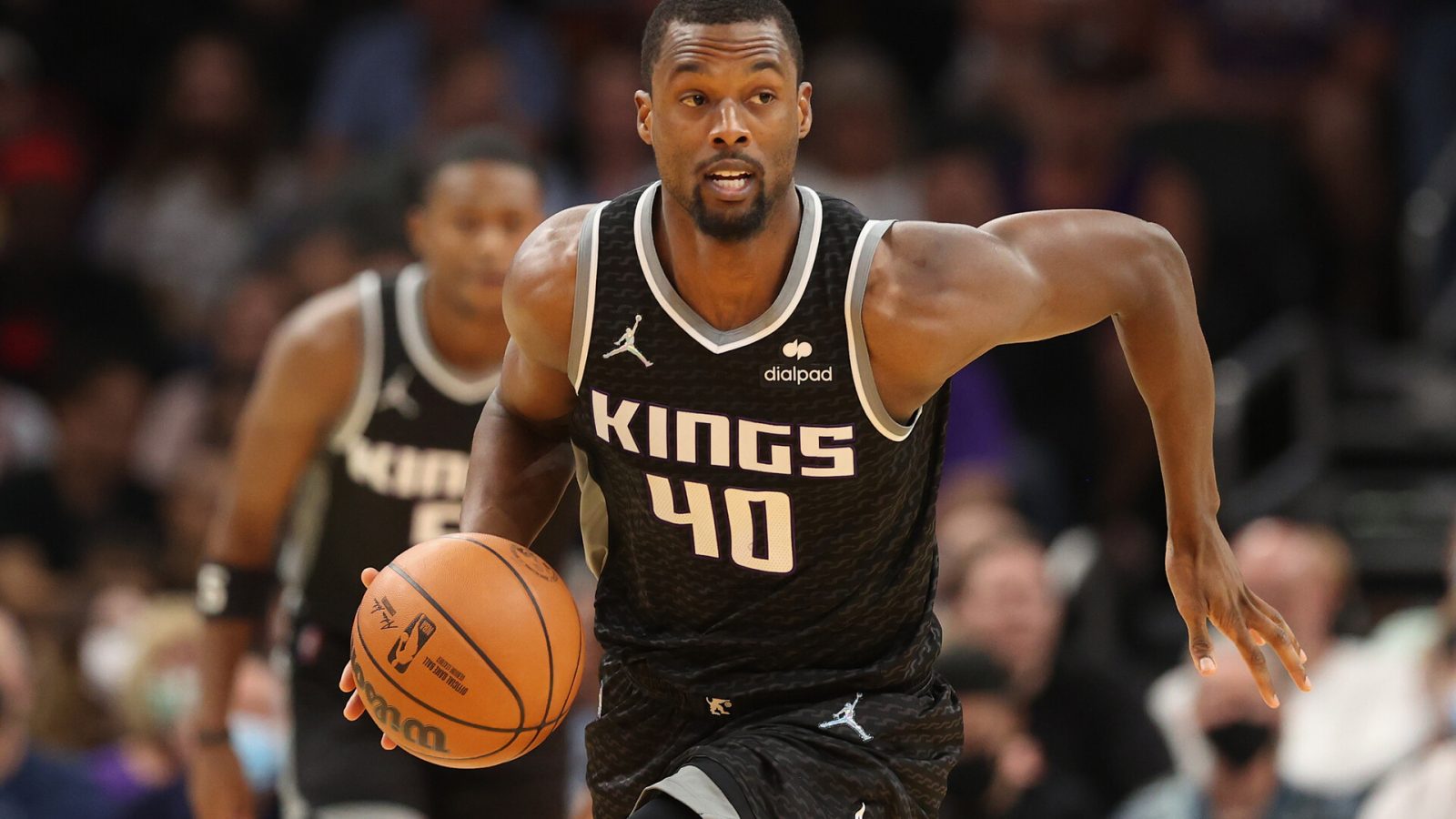 Harrison Barnes #40 of the Sacramento Kings handles the ball during the first half of the NBA game at Footprint Center on October 27, 2021 in Phoenix, Arizona.