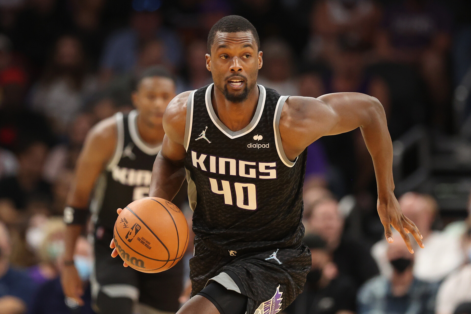 Harrison Barnes #40 of the Sacramento Kings handles the ball during the first half of the NBA game at Footprint Center on October 27, 2021 in Phoenix, Arizona.