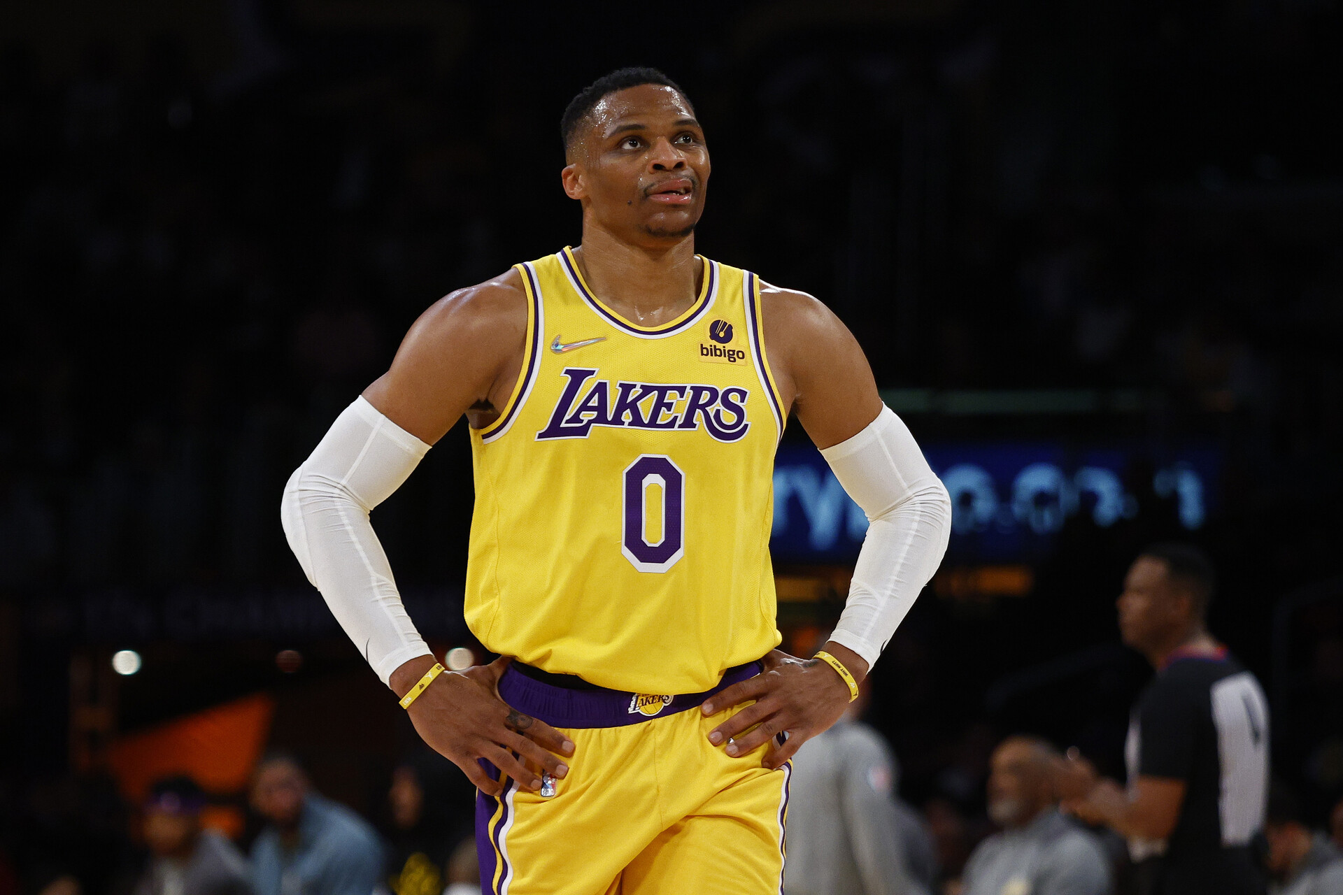 Russell Westbrook #0 of the Los Angeles Lakers at Crypto.com Arena on March 01, 2022 in Los Angeles, California.