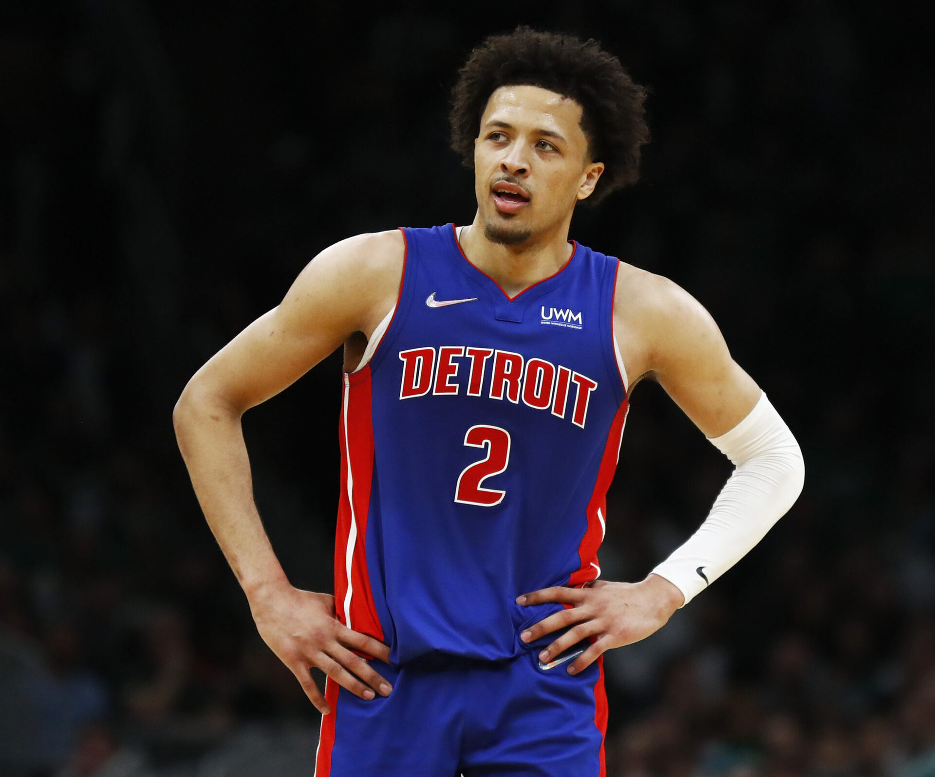 Cade Cunningham #2 of the Detroit Pistons looks on during the second quarter of the game against the Boston Celtics at TD Garden on March 11, 2022 in Boston, Massachusetts