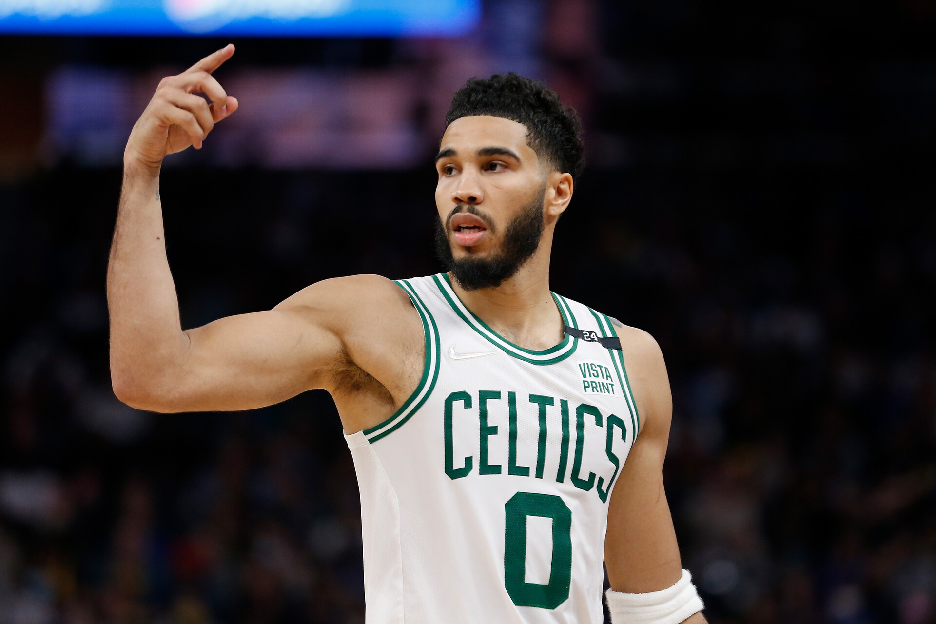 Jayson Tatum #0 of the Boston Celtics looks on in the fourth quarter against the Golden State Warriors at Chase Center on March 16, 2022 in San Francisco, California.