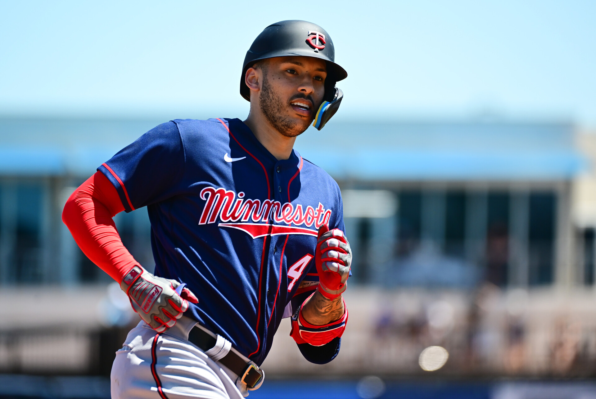 Carlos Correa #4 of the Minnesota Twins runs the bases after hitting a home run in the fourth inning against the Tampa Bay Rays during a Grapefruit League spring training game at Charlotte Sports Park on March 29, 2022 in Port Charlotte, Florida.