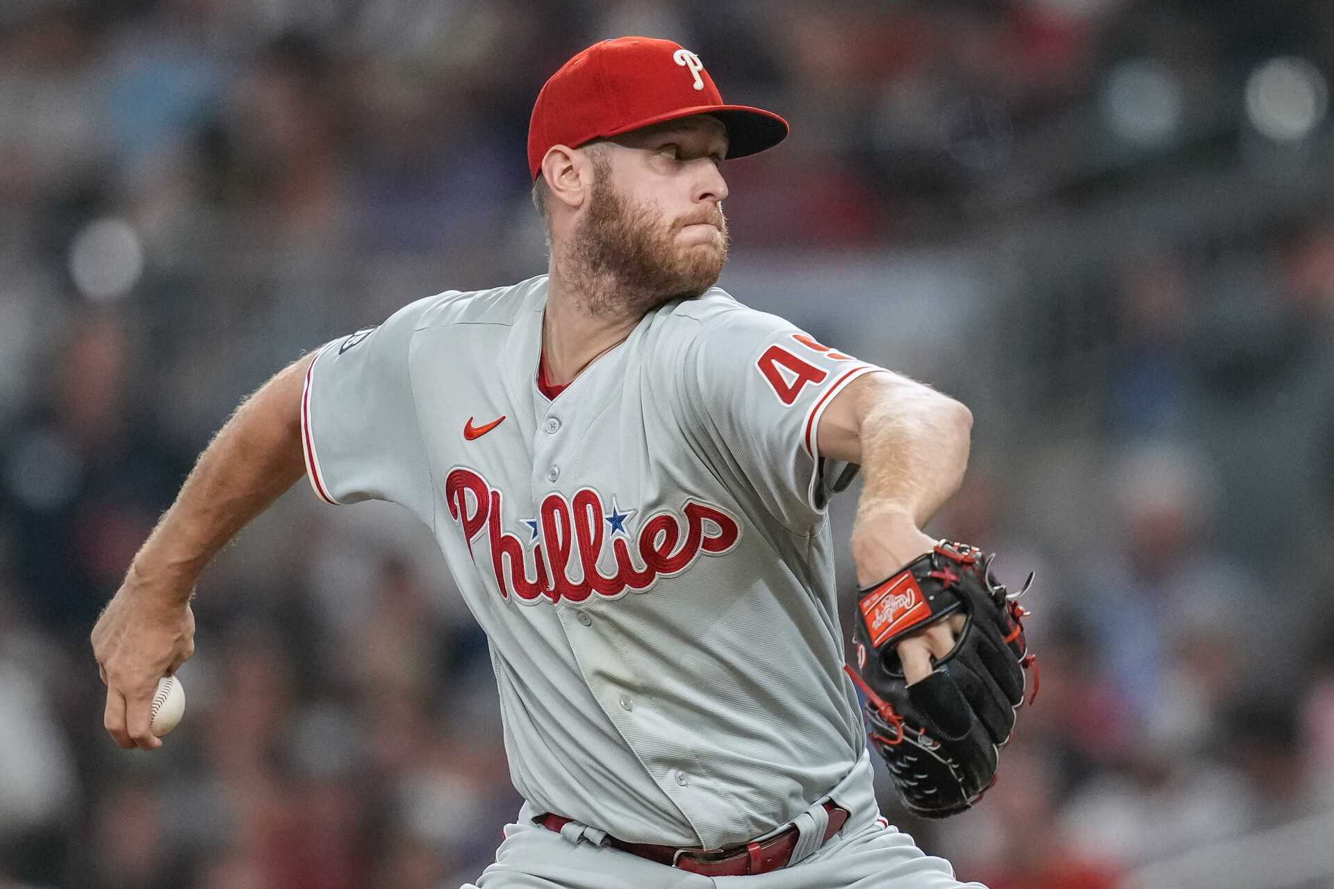 Philadelphia Phillies right-handed starting pitcher Zack Wheeler delivers a pitch against the Atlanta Braves