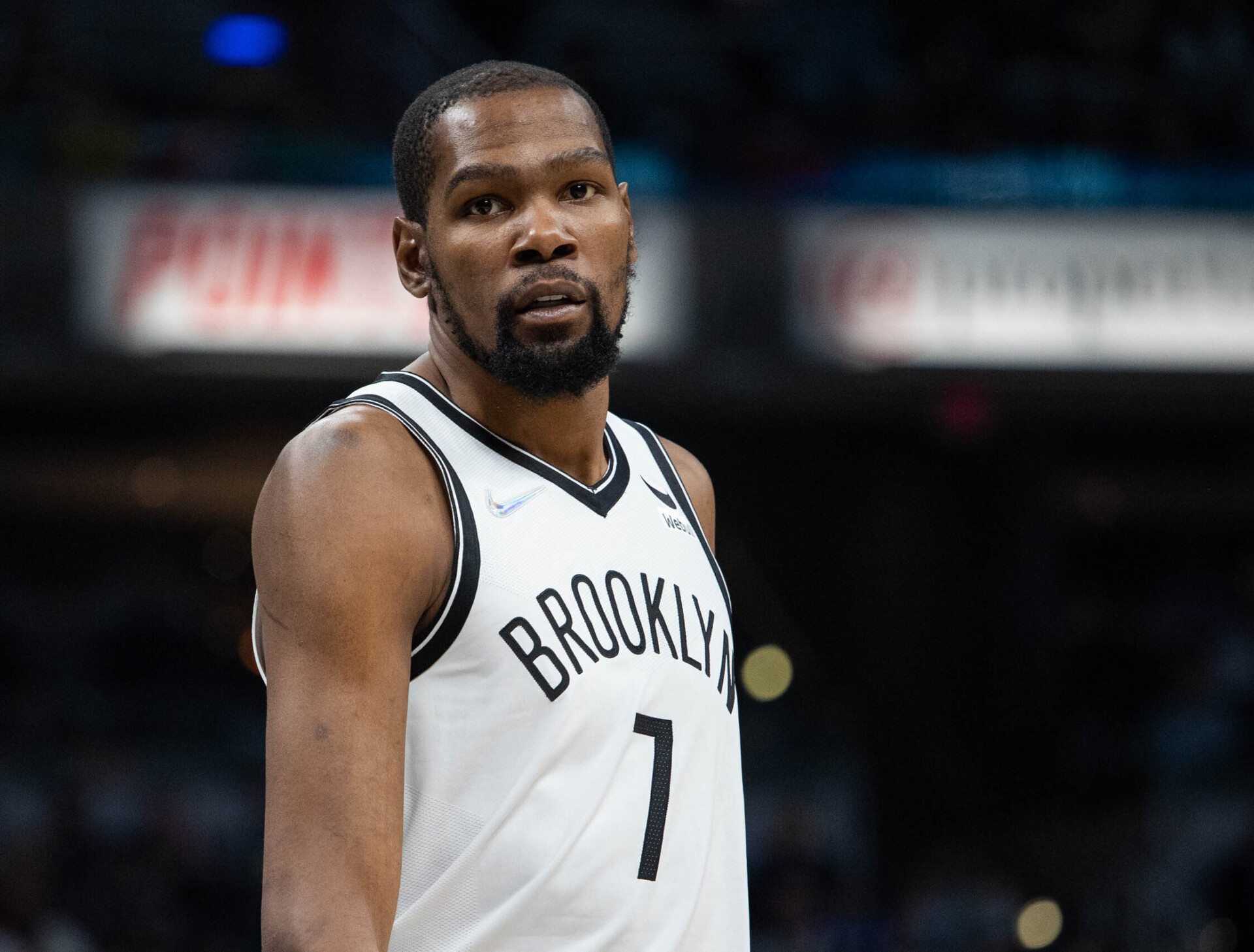Brooklyn Nets forward Kevin Durant pauses during a break in the action against the Indiana Pacers
