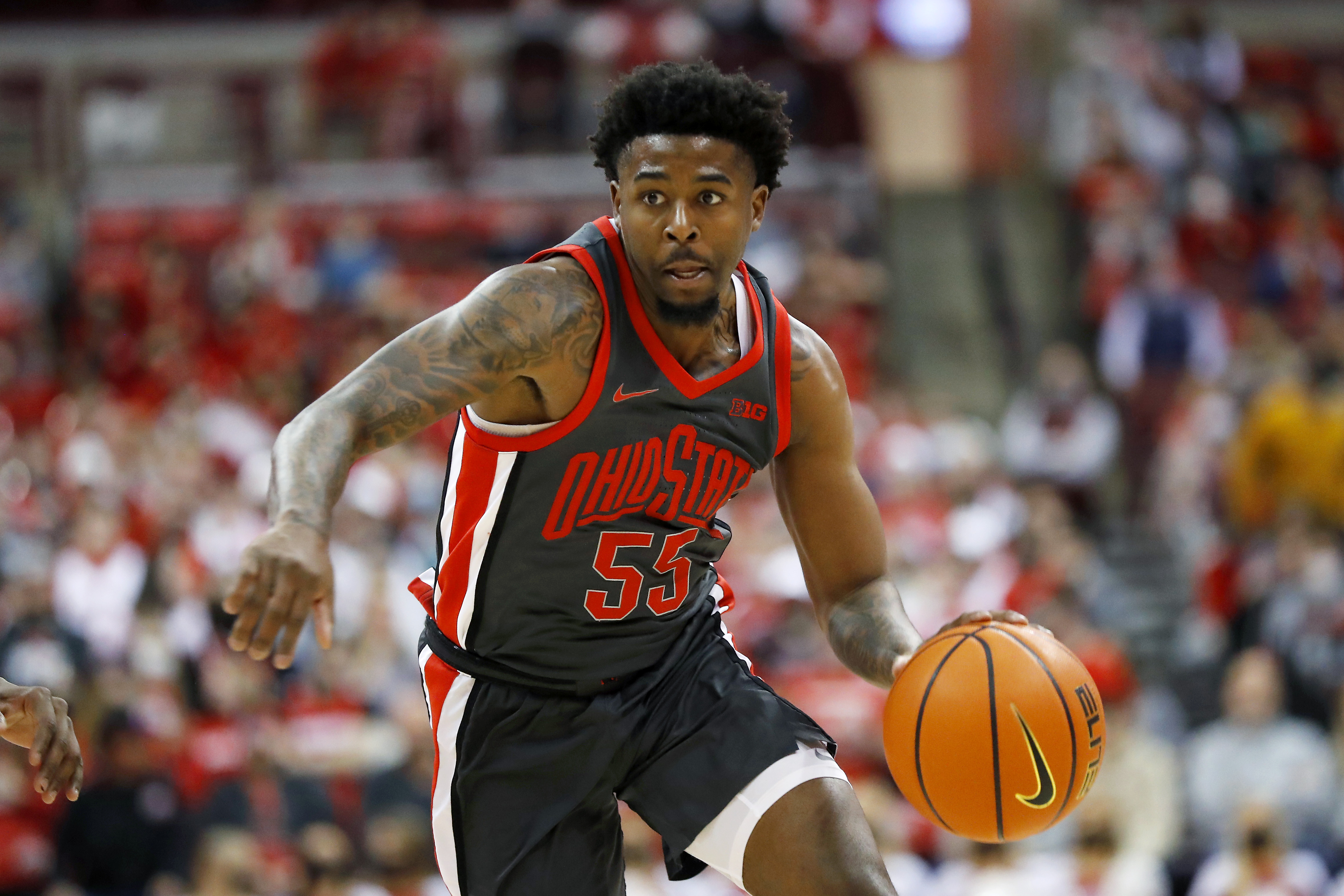 Ohio State Buckeyes guard Jamari Wheeler dribbles the ball upcourt during a Big Ten basketball game against the Indiana Hoosiers