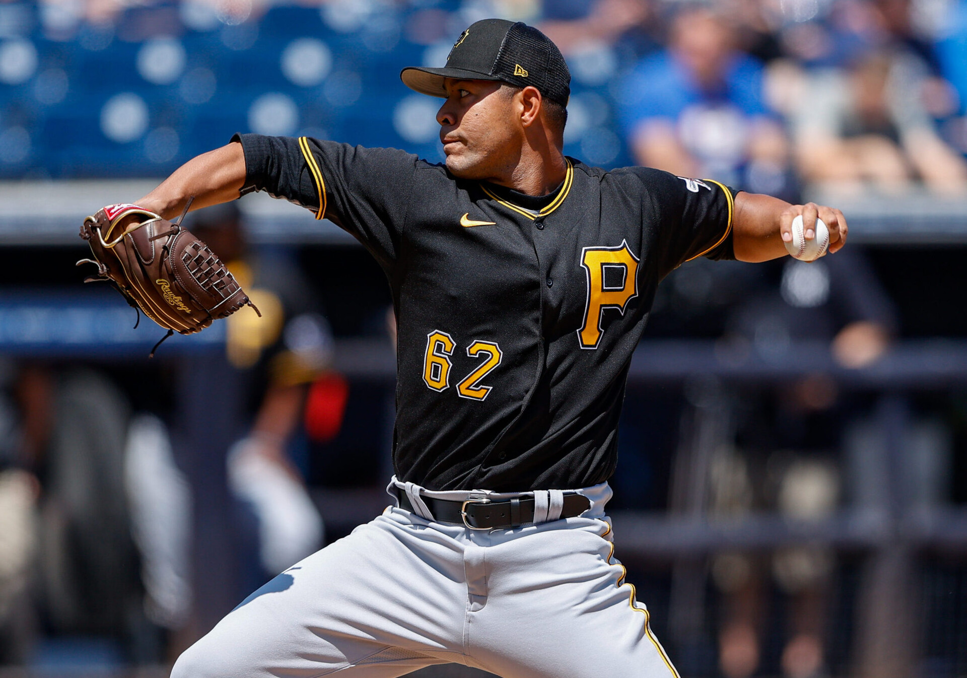 Pittsburgh Pirates left-handed starting pitcher Jose Quintana reaches back and throws a pitch against the New York Yankees during a spring training game