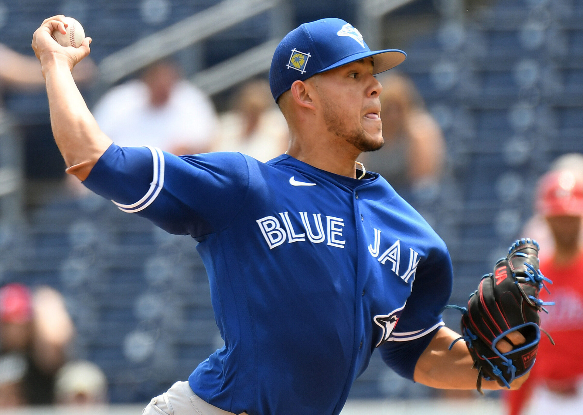 Toronto Blue Jays right-handed pitcher Jose Berrios throws a pitch during a spring training game against the Philadelphia Phillies