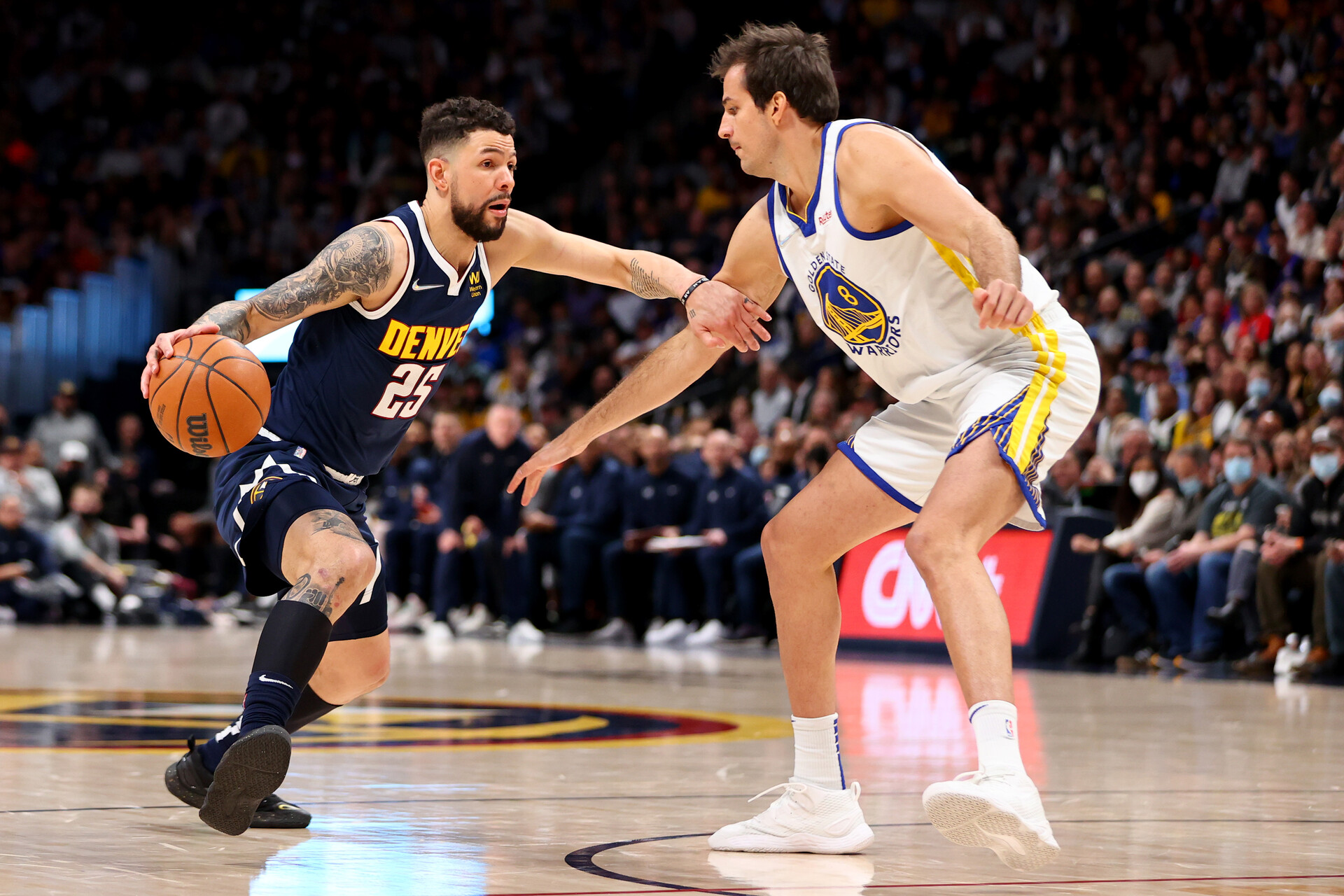 Austin Rivers #25 of the Denver Nuggets
