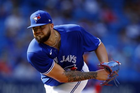 Alek Manoah #6 of the Toronto Blue Jays delivers a pitch in the first inning during a MLB game against the Baltimore Orioles at Rogers Centre on October 2, 2021 in Toronto, Ontario, Canada.