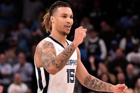Brandon Clarke #15 of the Memphis Grizzlies reacts during the second half against the New York Knicks at FedExForum on March 11, 2022 in Memphis, Tennessee.