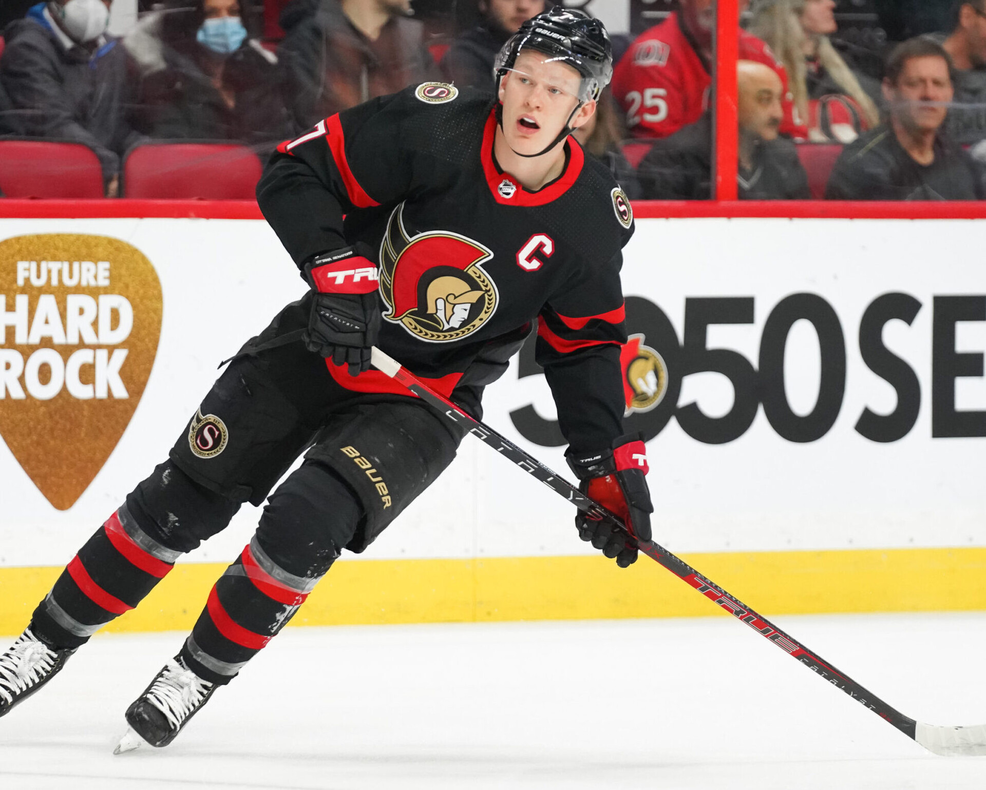 Brady Tkachuk #7 of the Ottawa Senators skates against the Florida Panthers