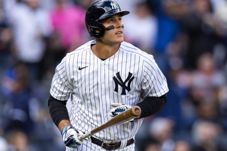 Anthony Rizzo #48 of the New York Yankees hits a two-run home run