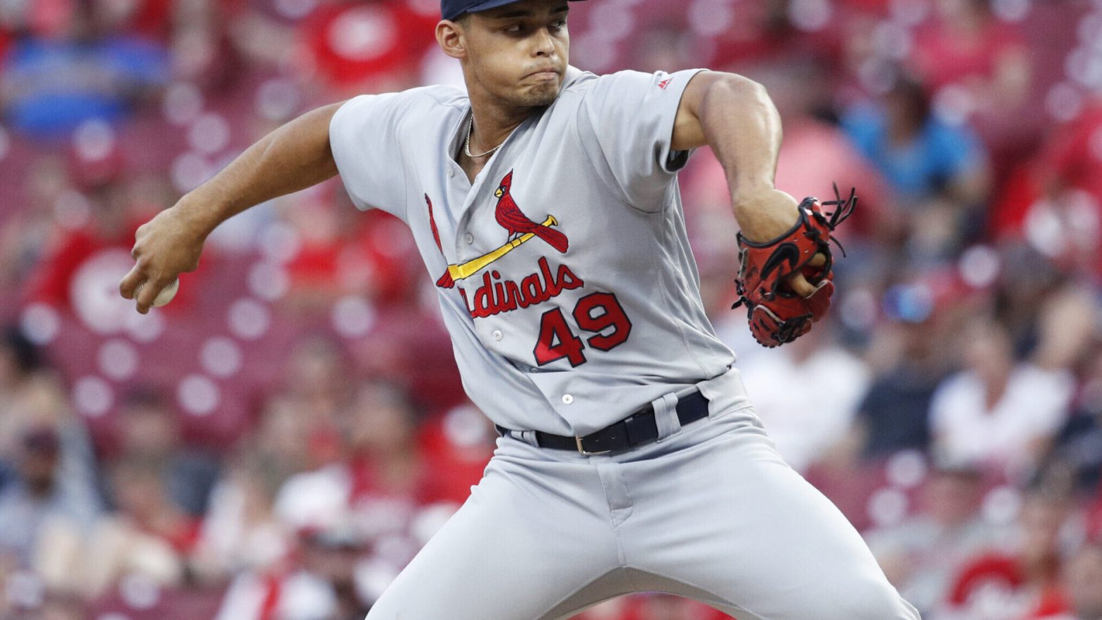 Jordan Hicks #49 of the St. Louis Cardinals pitches in the ninth inning against the Cincinnati Reds at Great American Ball Park on June 9, 2018 in Cincinnati, Ohio. The Cardinals won 6-4.